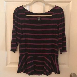 Bobeau Peplum striped top Purple Black Sz L